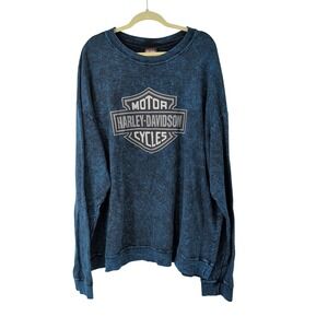 Y2K Harley-Davidson Orlando Florida Blue Acid Wash Sweatshirt Mens 3XL Made USA